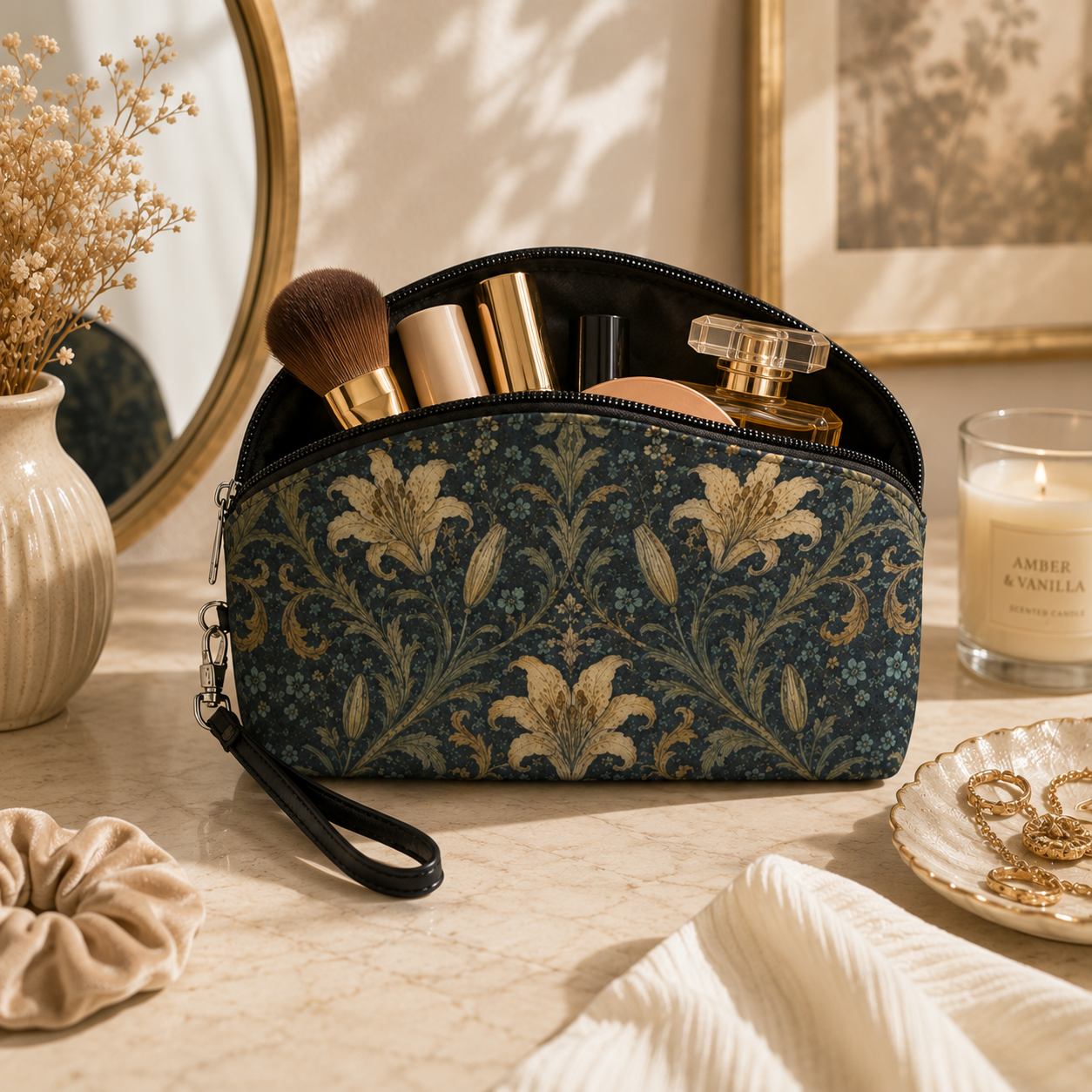 William Morris Damask Floral Cosmetic Makeup Bag