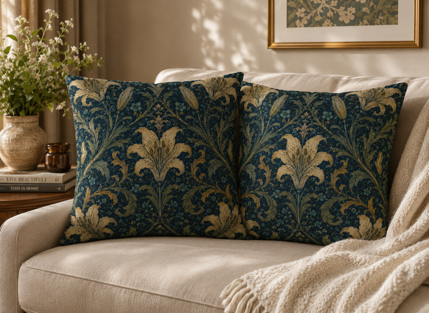 William Morris Damask Floral Lily Pillowcase Cover
