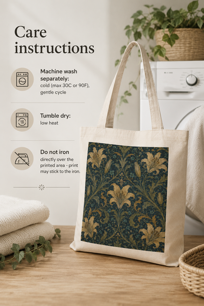 100% Cotton William Morris Damask Floral Lily Tote Bag