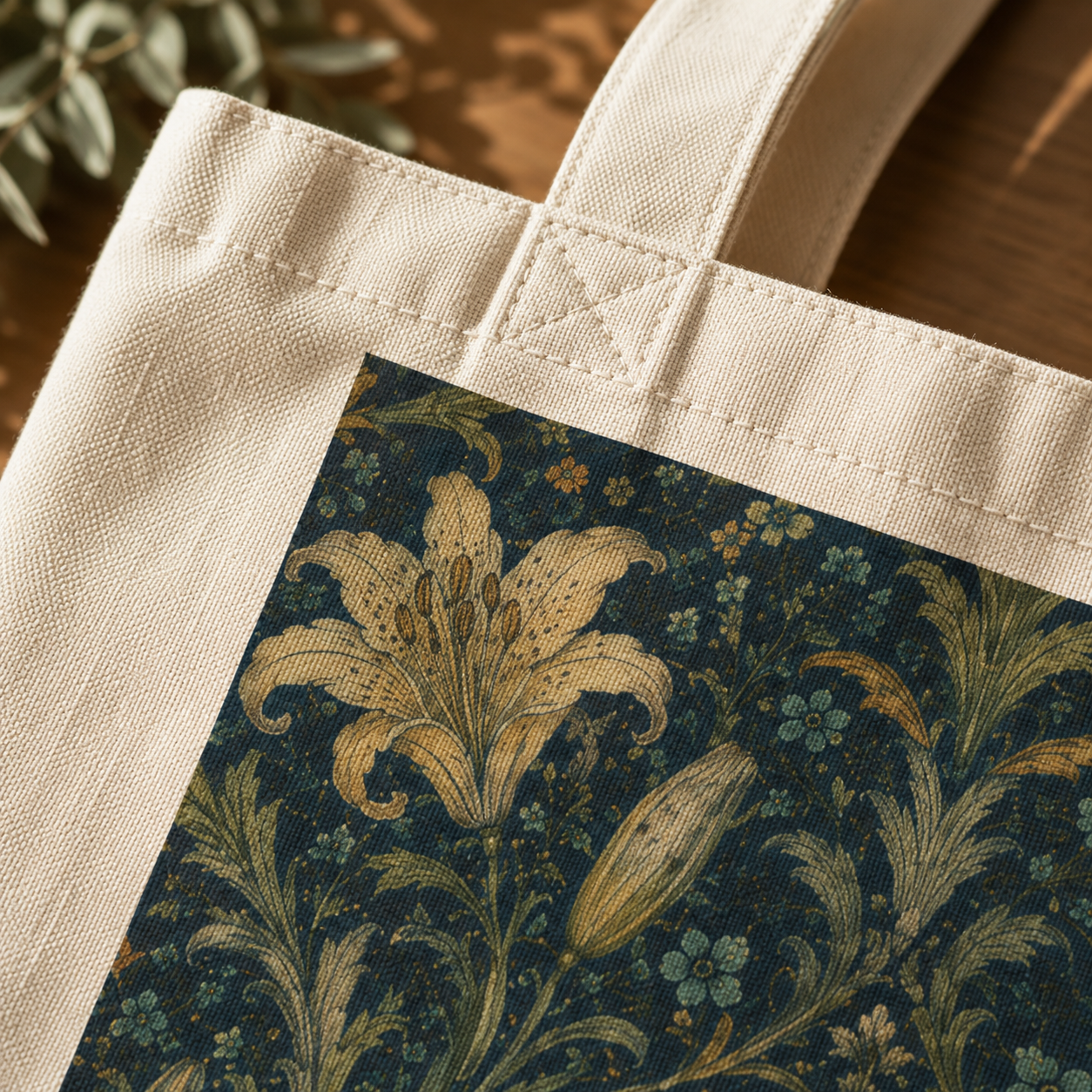 100% Cotton William Morris Damask Floral Lily Tote Bag