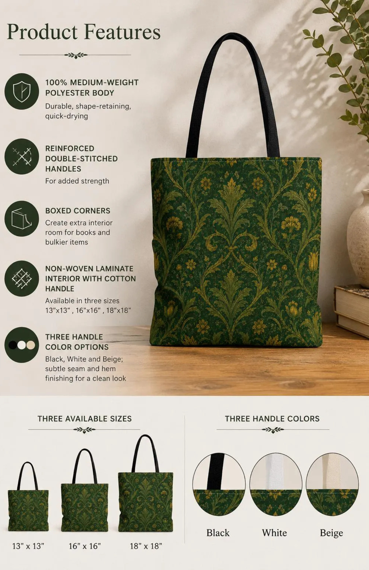 William Morris Damask Floral Forest Green Full Art Tote Bag