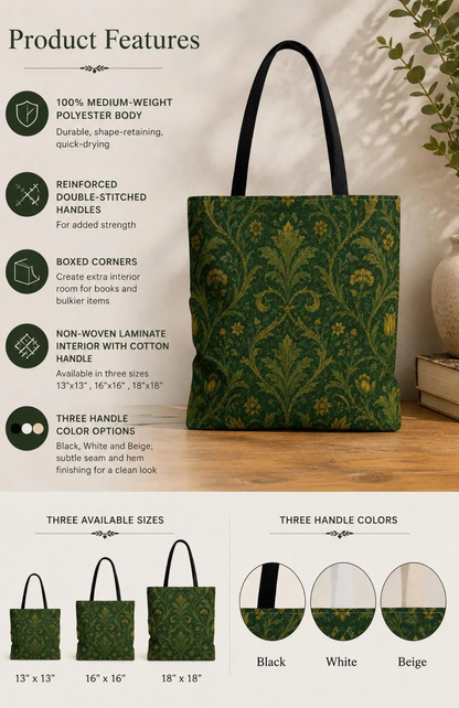 William Morris Damask Floral Forest Green Full Art Tote Bag