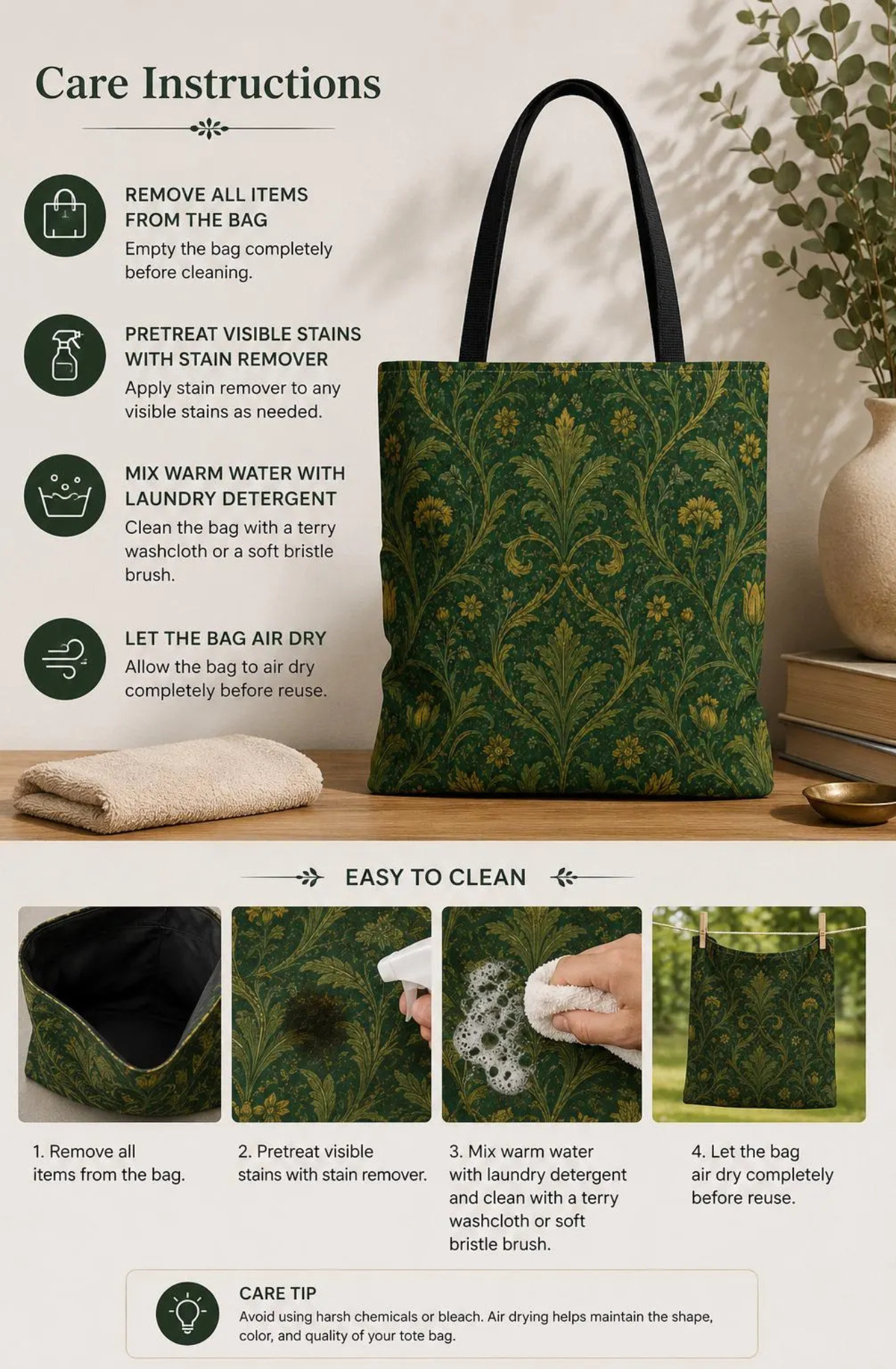 William Morris Damask Floral Forest Green Full Art Tote Bag