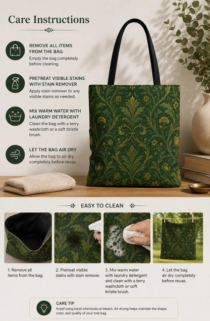 William Morris Damask Floral Forest Green Full Art Tote Bag