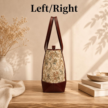 William Morris Vintage Floral Scroll Leather Trim Shoulder Tote Bag