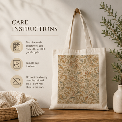 100% Cotton William Morris Floral Scroll Vintage Tote Bag