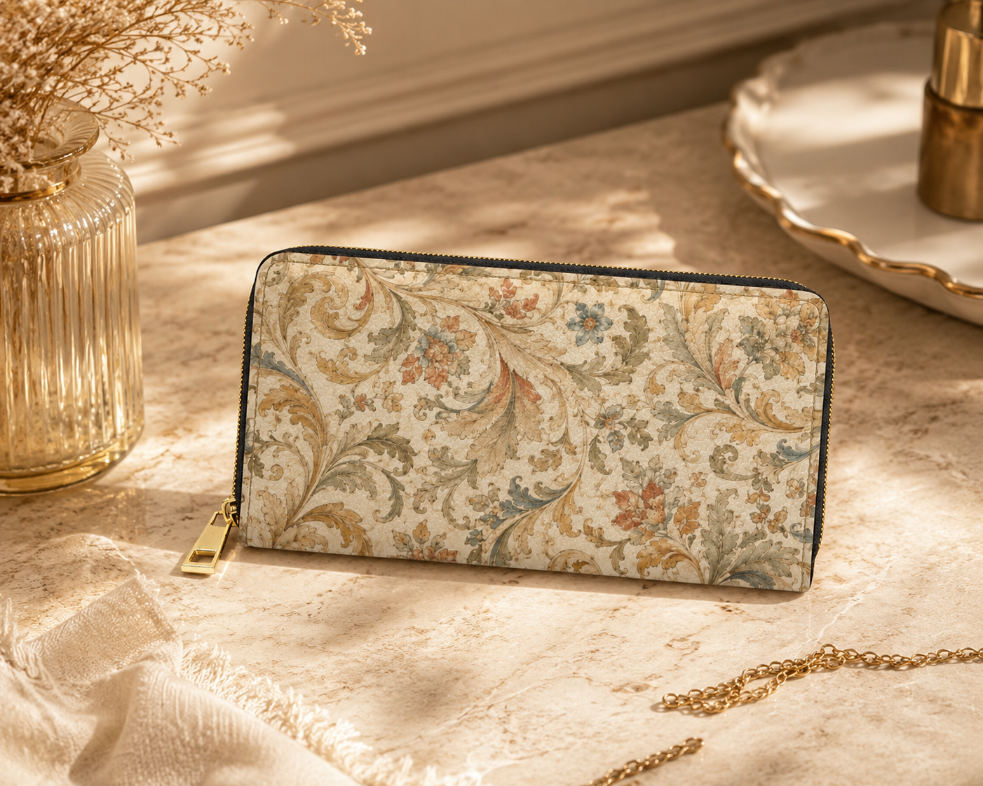 William Morris Floral Scroll Vintage Zipper Wallet