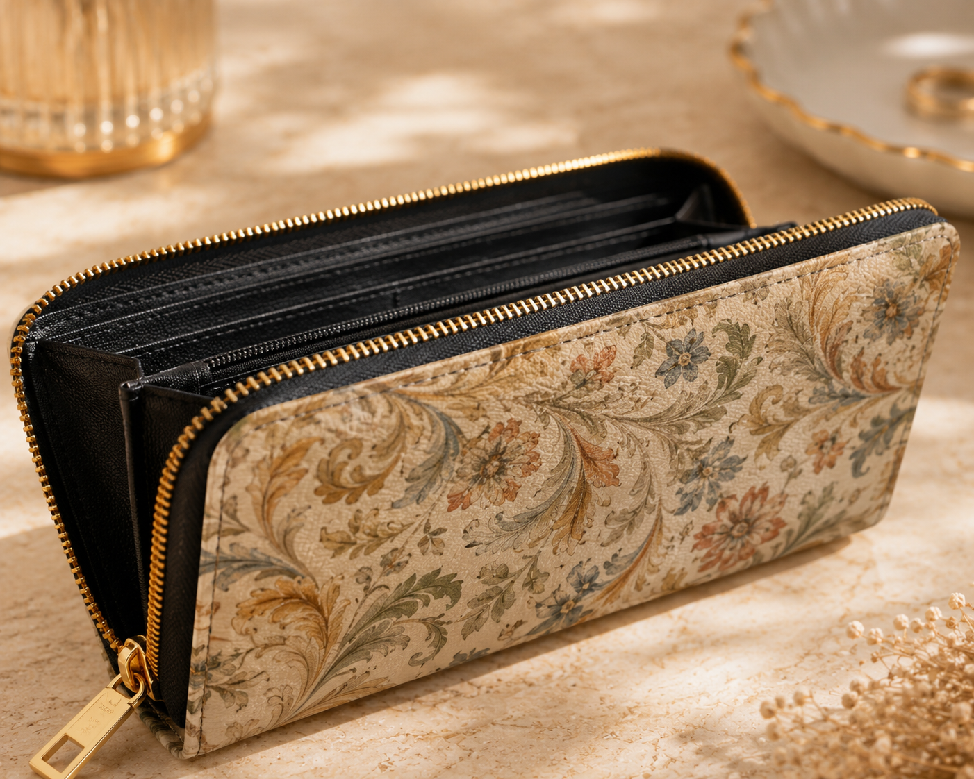 William Morris Floral Scroll Vintage Zipper Wallet