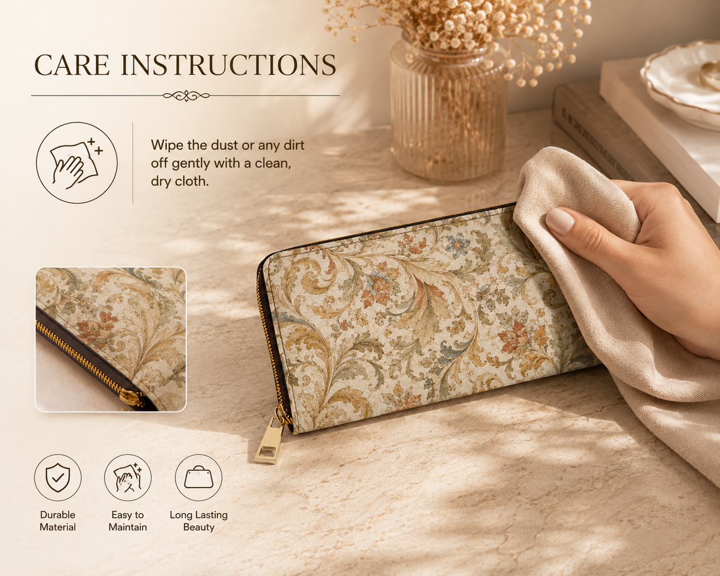 William Morris Floral Scroll Vintage Zipper Wallet