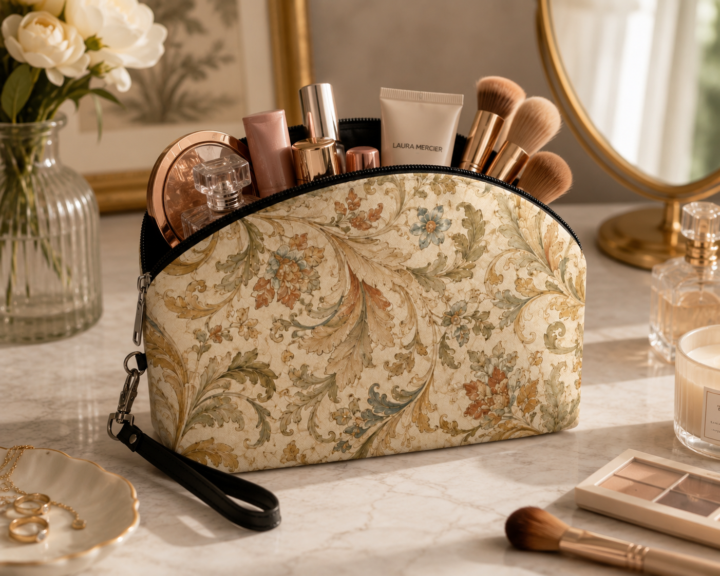 William Morris Floral Scroll Vintage Makeup Cosmetic Bag
