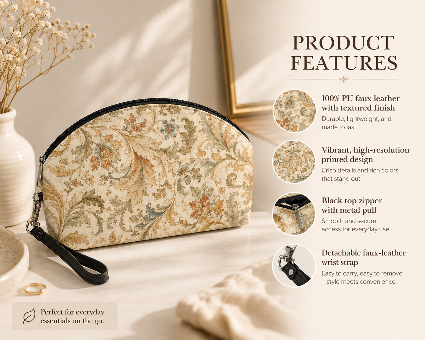 William Morris Floral Scroll Vintage Makeup Cosmetic Bag