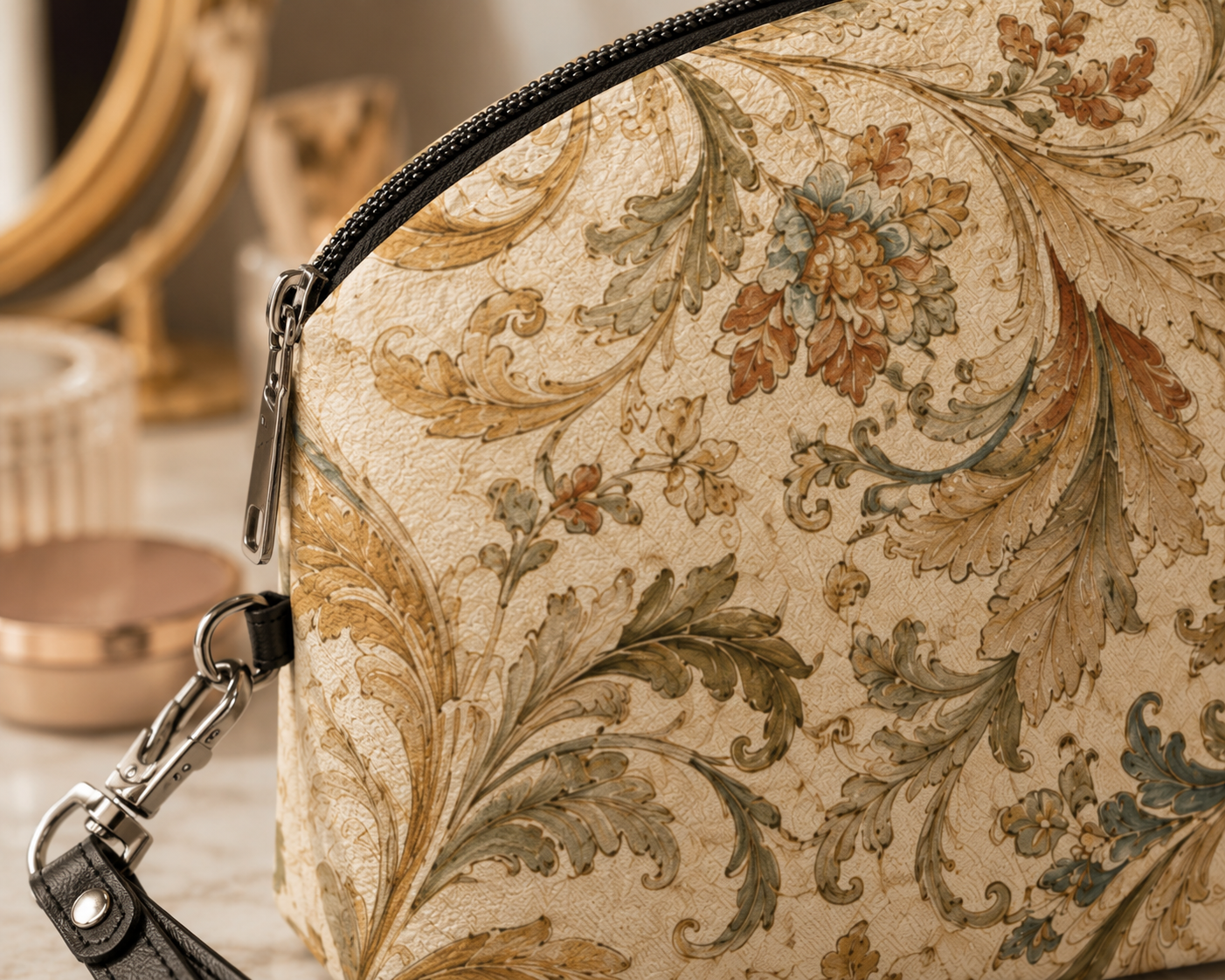 William Morris Floral Scroll Vintage Makeup Cosmetic Bag