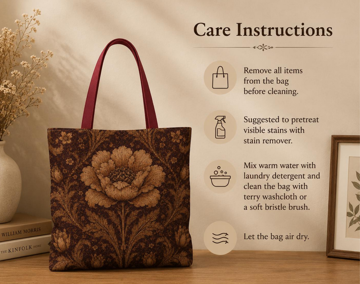 William Morris Floral Damask Rose Full Art Tote Bag