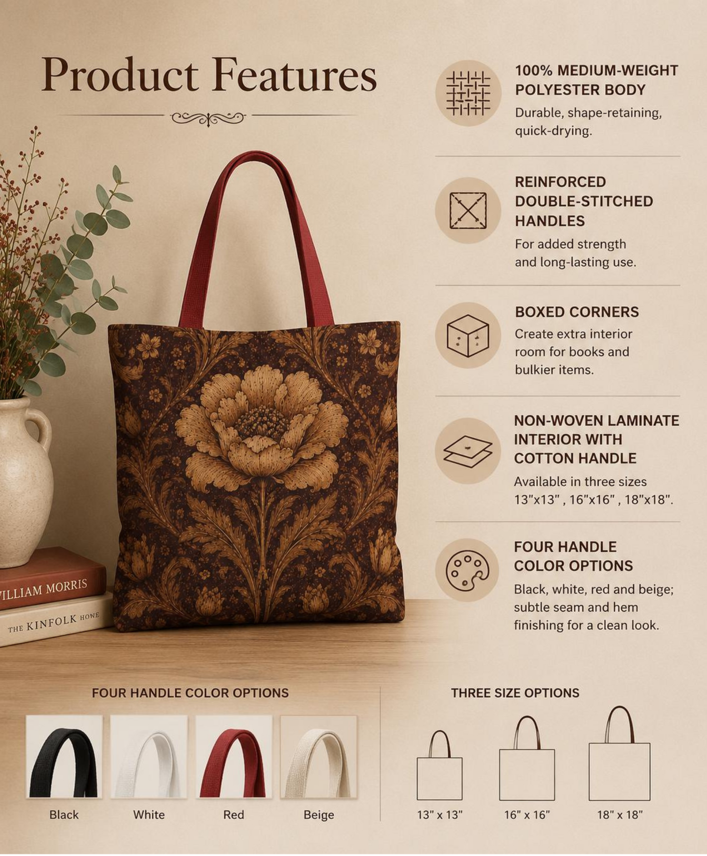 William Morris Floral Damask Rose Full Art Tote Bag