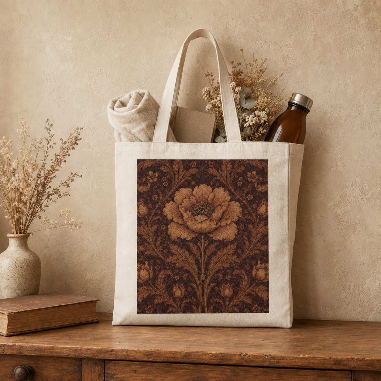 100% Cotton William Morris Floral Damask Rose Tote Bag