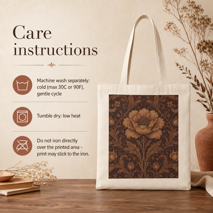 100% Cotton William Morris Floral Damask Rose Tote Bag