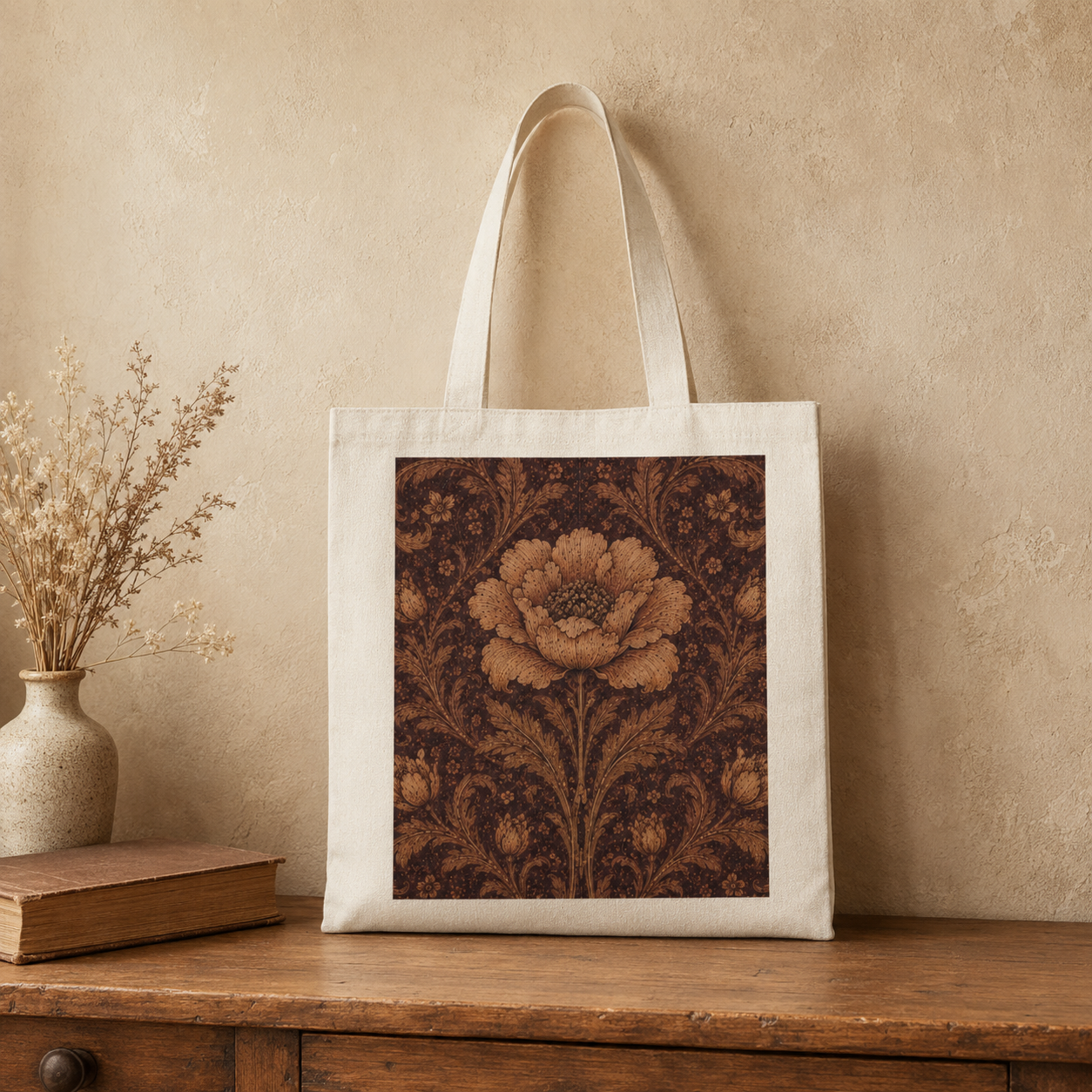 100% Cotton William Morris Floral Damask Rose Tote Bag
