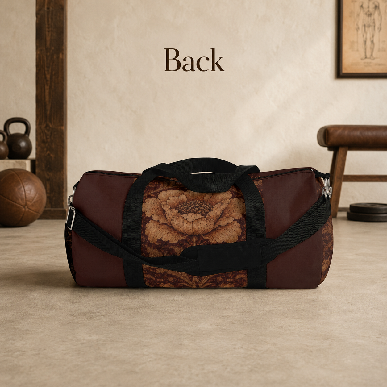 William Morris Floral Damask Maroon Rose Duffel Gym Bag