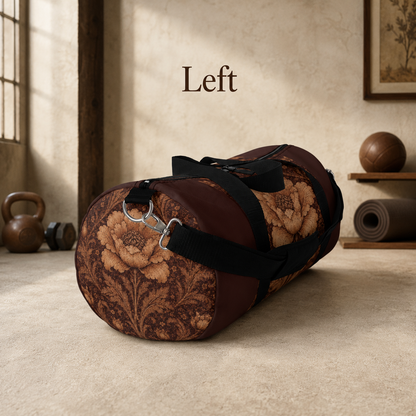 William Morris Floral Damask Maroon Rose Duffel Gym Bag