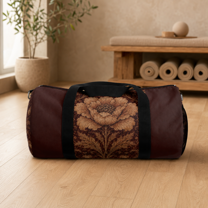 William Morris Floral Damask Maroon Rose Duffel Gym Bag