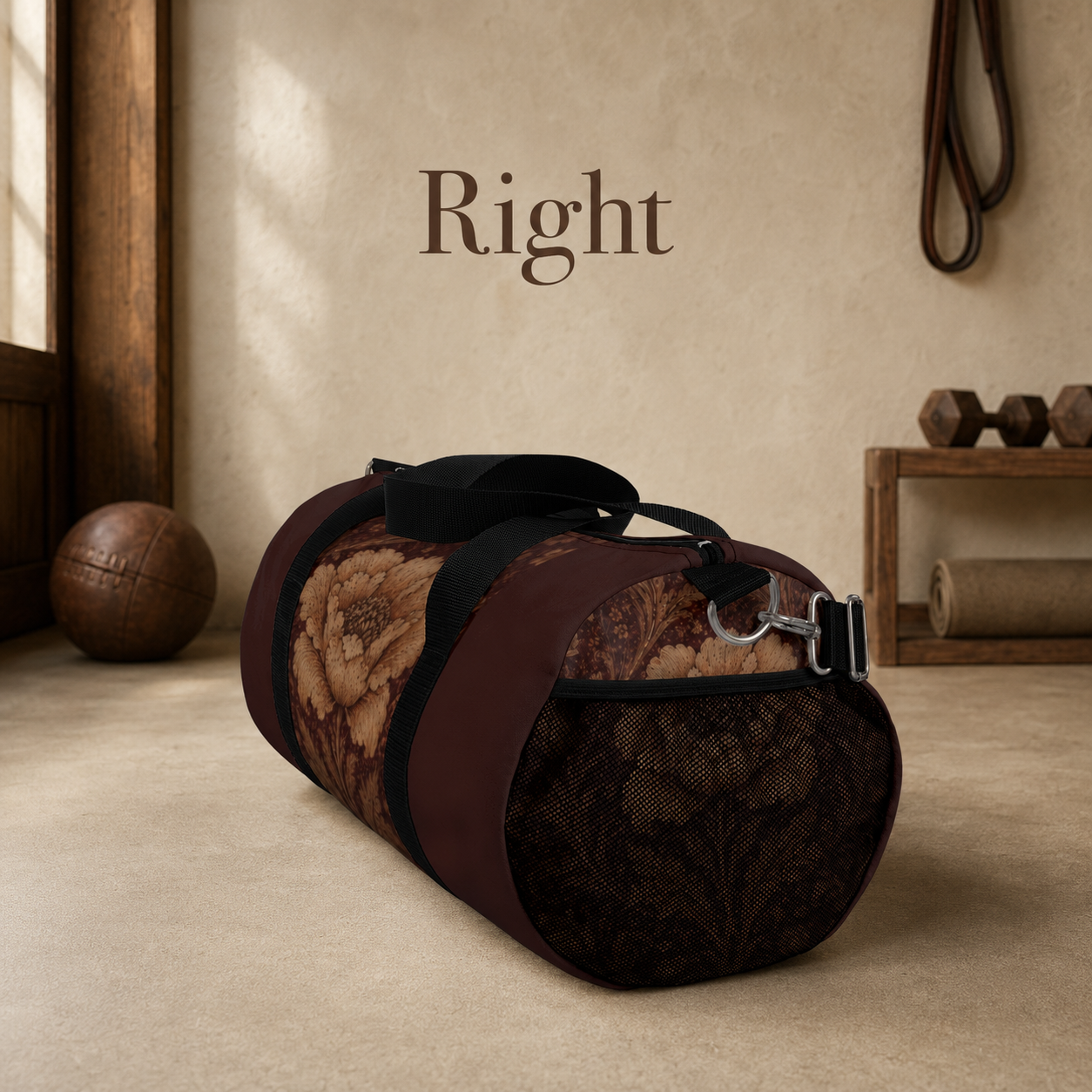 William Morris Floral Damask Maroon Rose Duffel Gym Bag