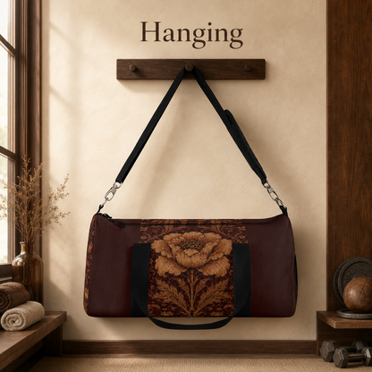 William Morris Floral Damask Maroon Rose Duffel Gym Bag