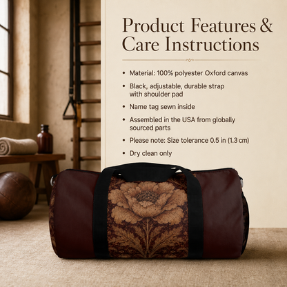William Morris Floral Damask Maroon Rose Duffel Gym Bag