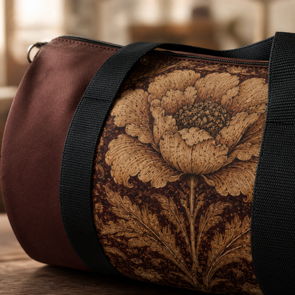 William Morris Floral Damask Maroon Rose Duffel Gym Bag