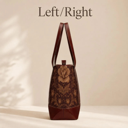 William Morris Floral Damask Rose Leather Trim Shoulder Tote Bag
