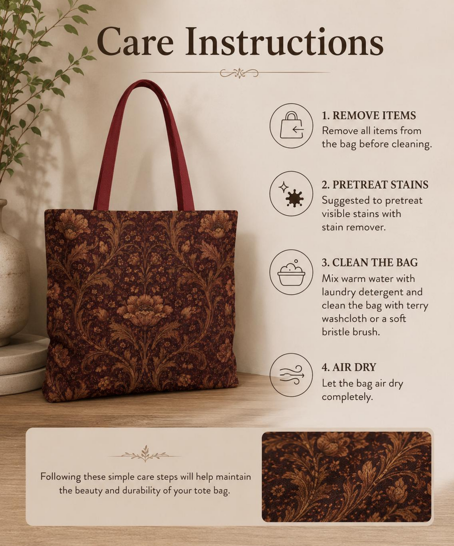 William Morris Floral Damask Maroon Full Art Tote Bag