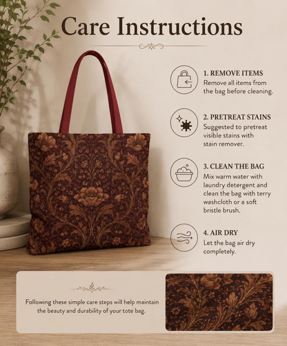 William Morris Floral Damask Maroon Full Art Tote Bag