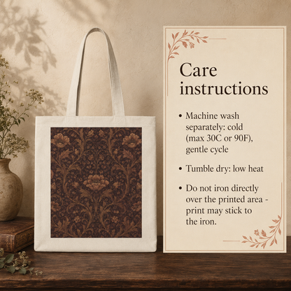 100% Cotton William Morris Floral Damask Maroon Rose Tote Bag
