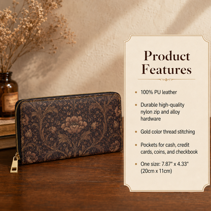William Morris Floral Damask Rose Zipper Wallet