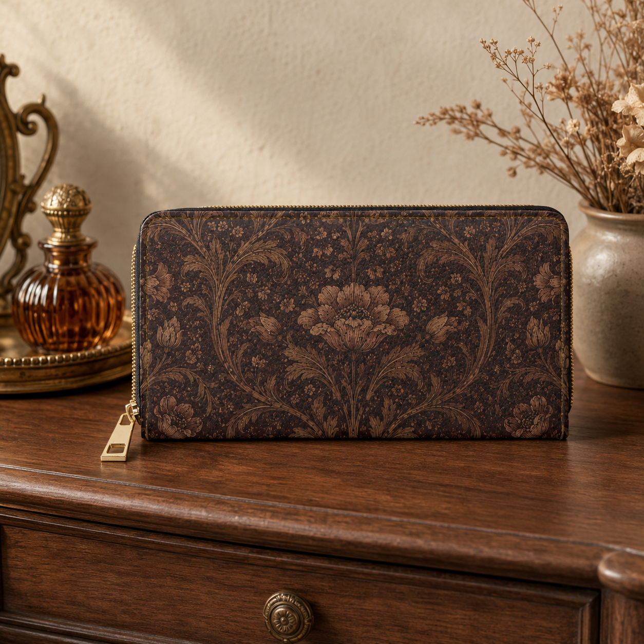 William Morris Floral Damask Rose Zipper Wallet