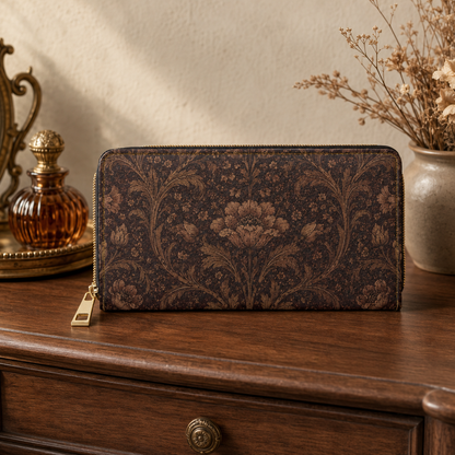 William Morris Floral Damask Rose Zipper Wallet