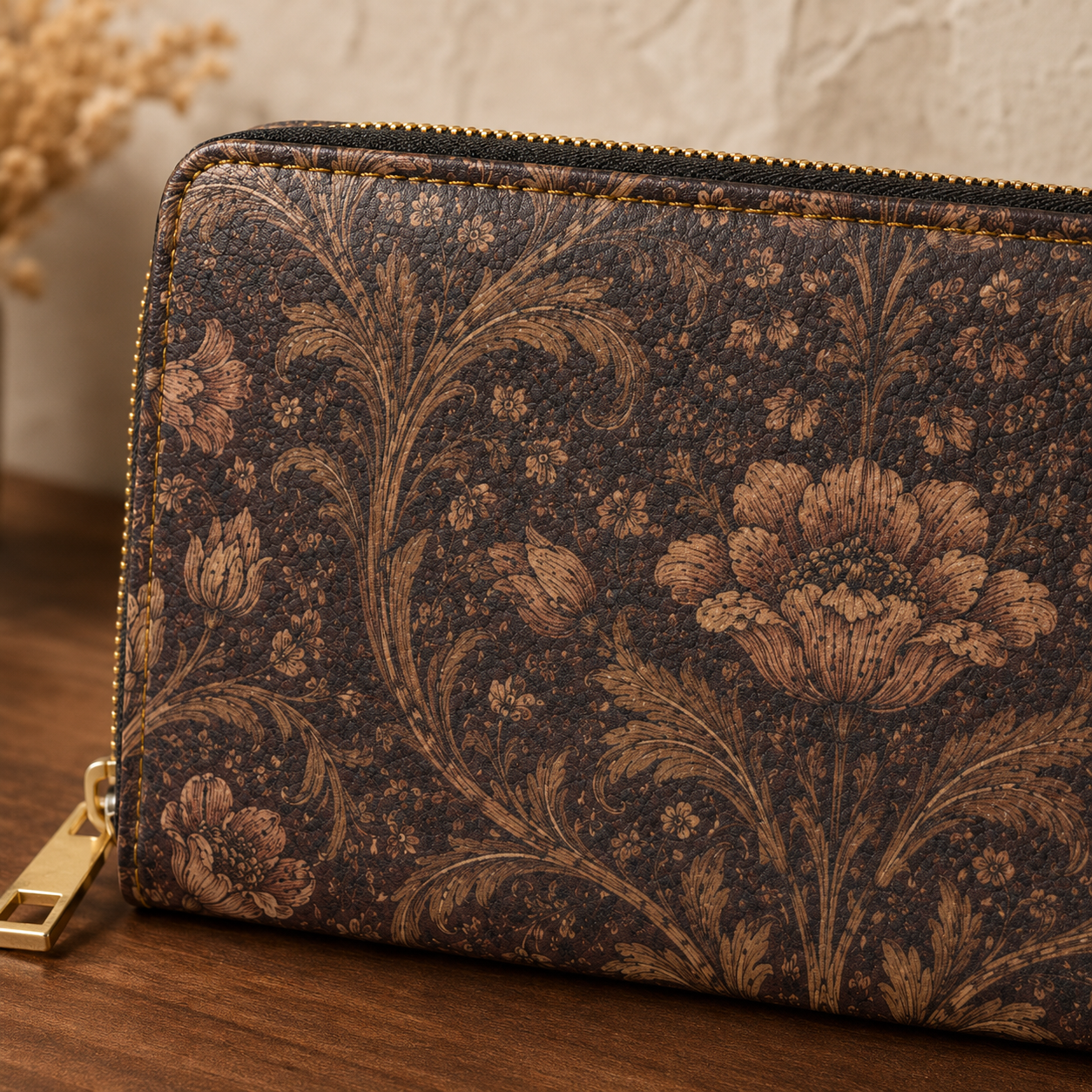 William Morris Floral Damask Rose Zipper Wallet