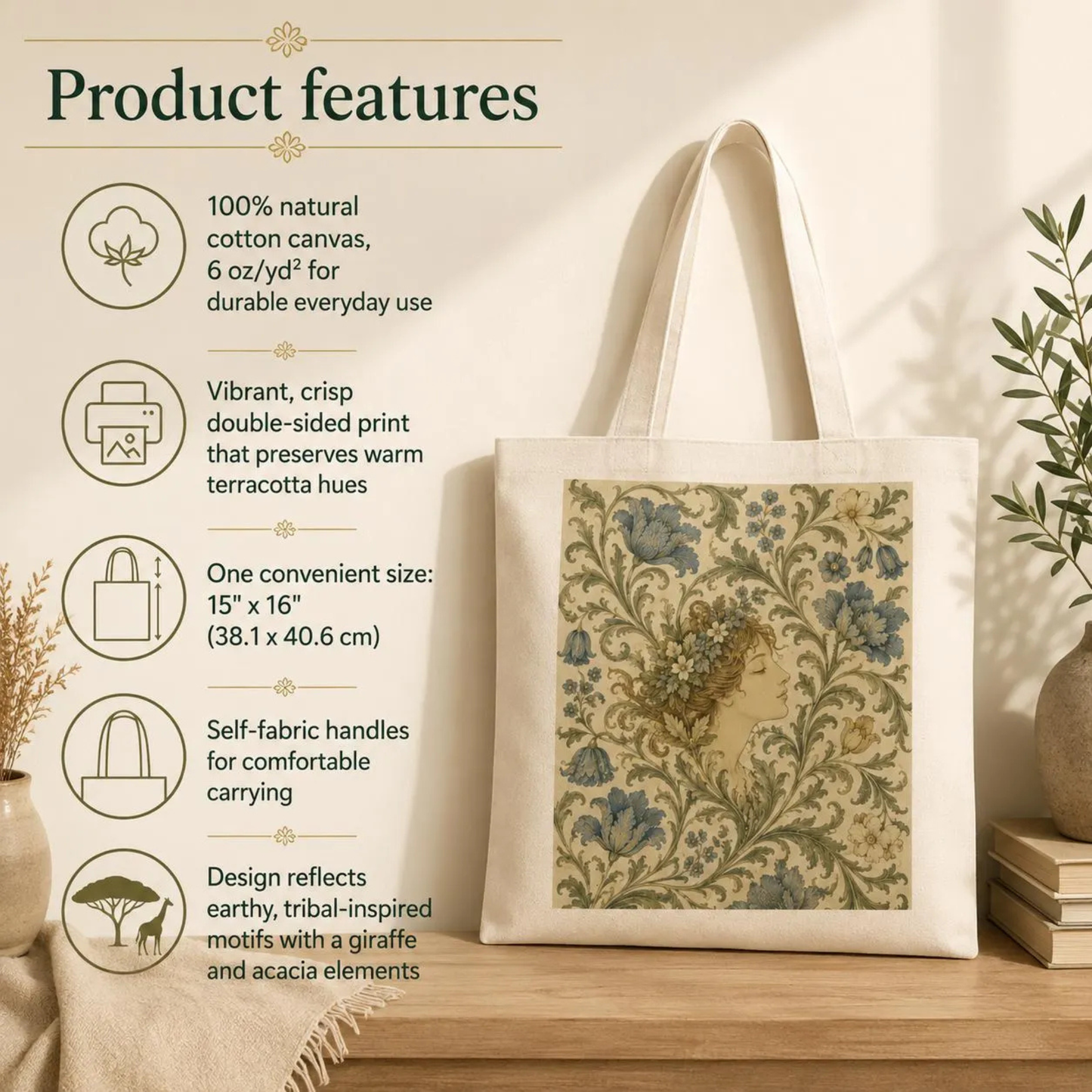 100% Cotton William Morris Vintage Portrait Tote Bag