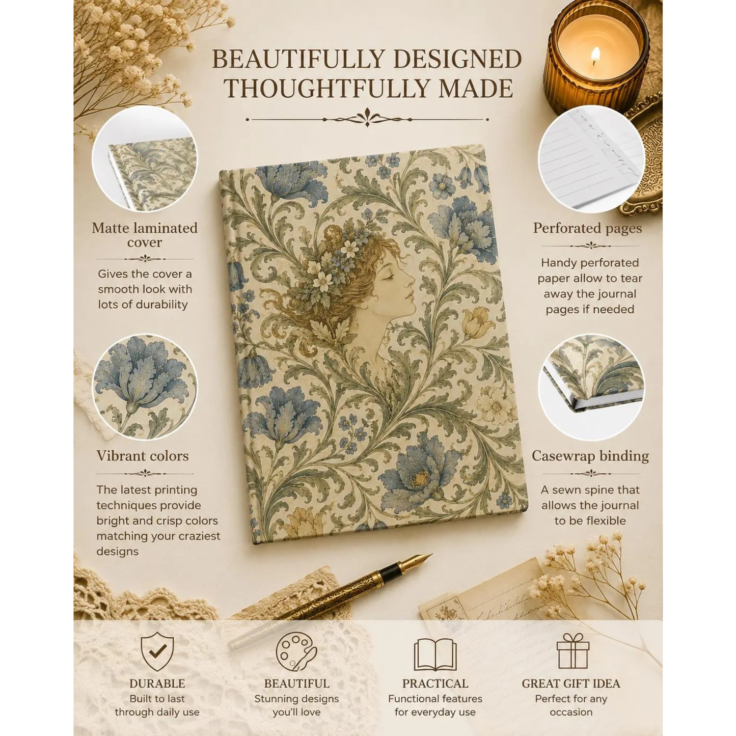 William Morris Vintage Portrait Hardcover Journal