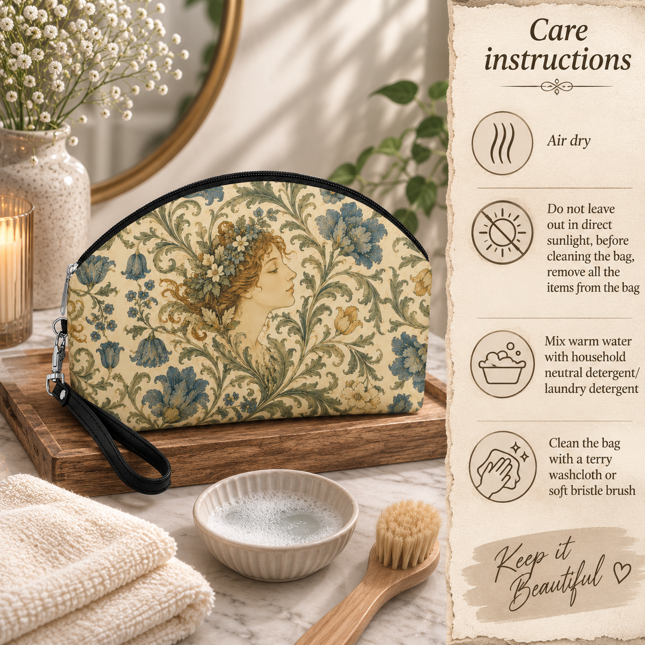 William Morris Vintage Portrait Makeup Cosmetic Bag