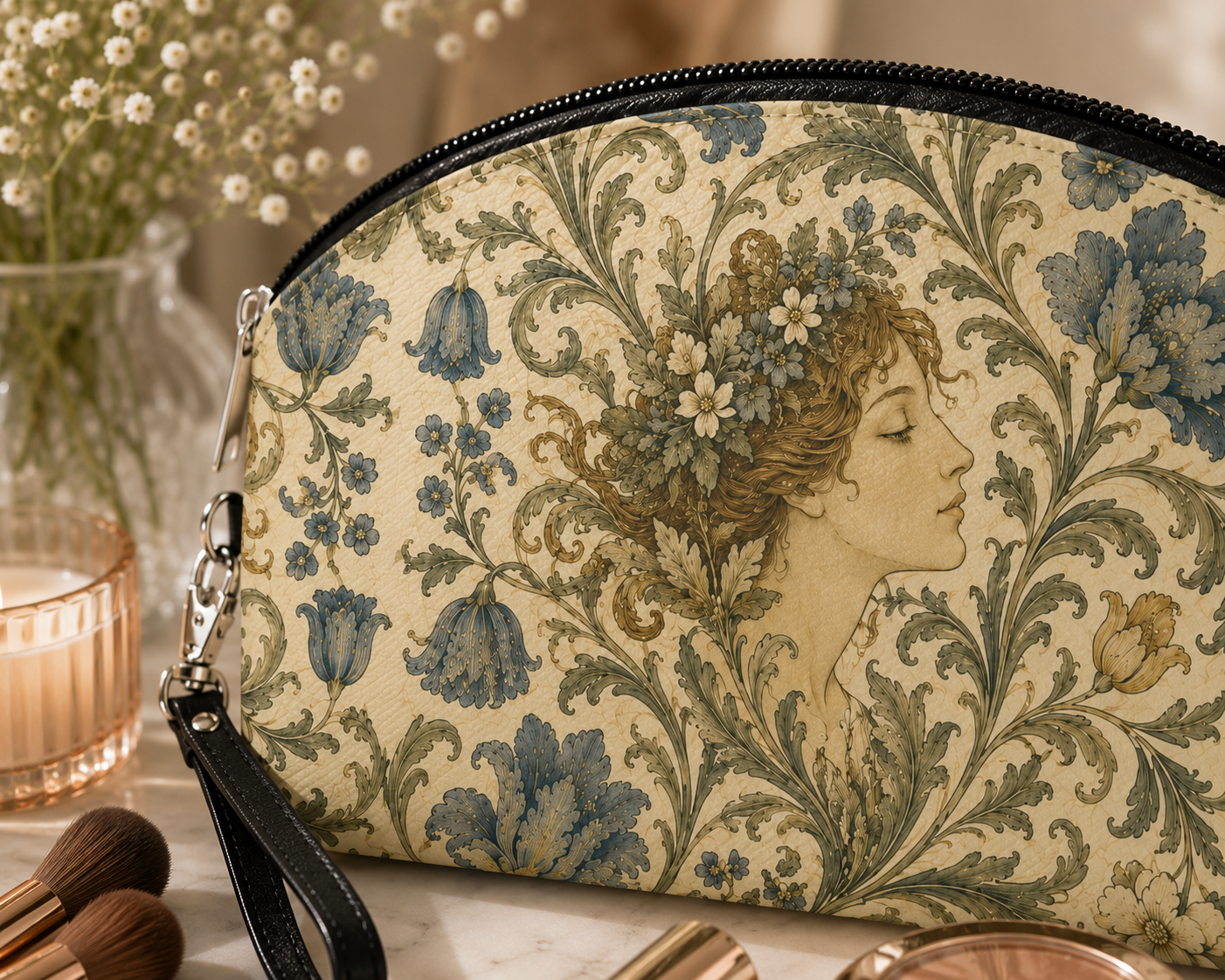 William Morris Vintage Portrait Makeup Cosmetic Bag