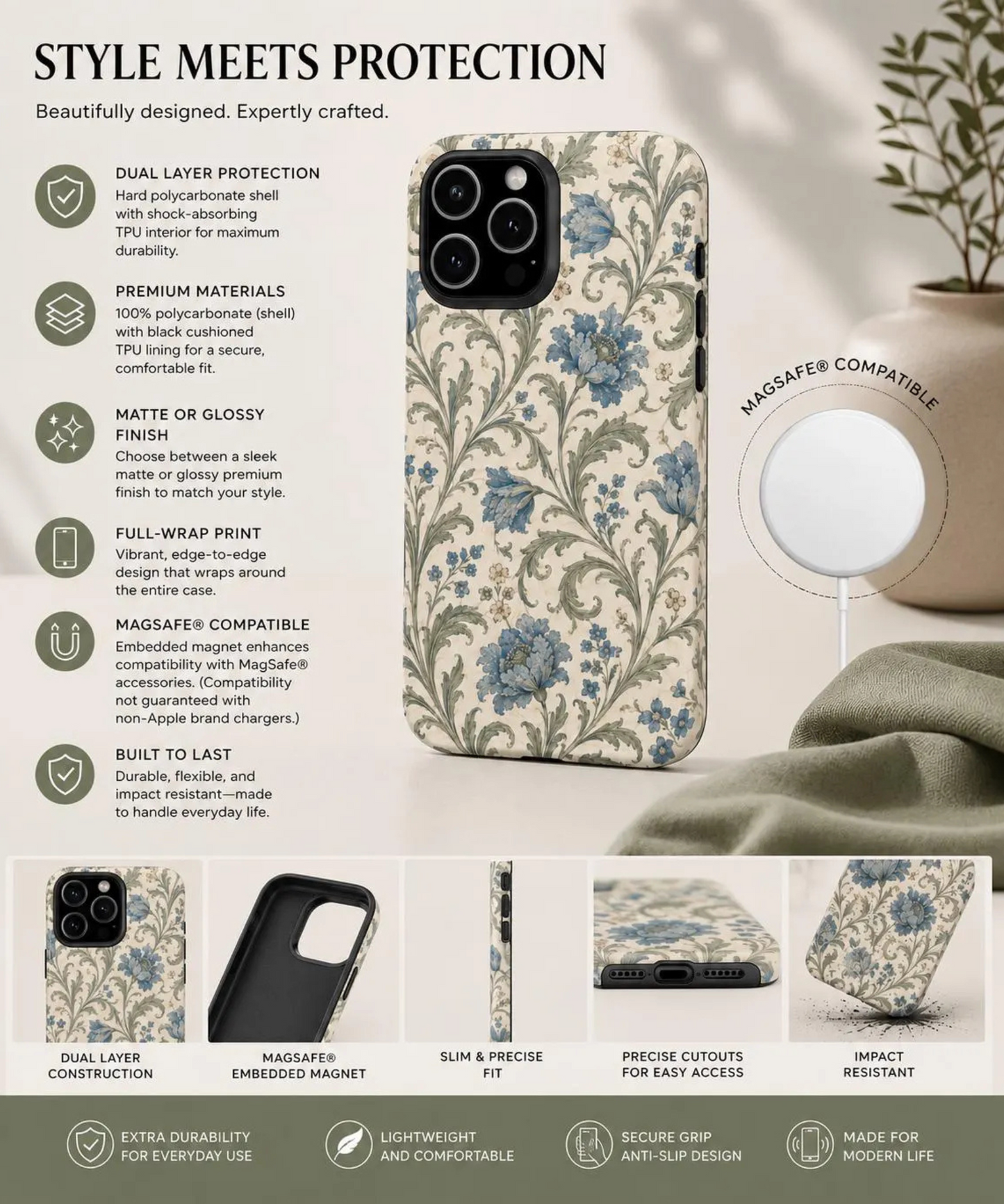 William Morris Floral Blue Magnetic iPhone Cases