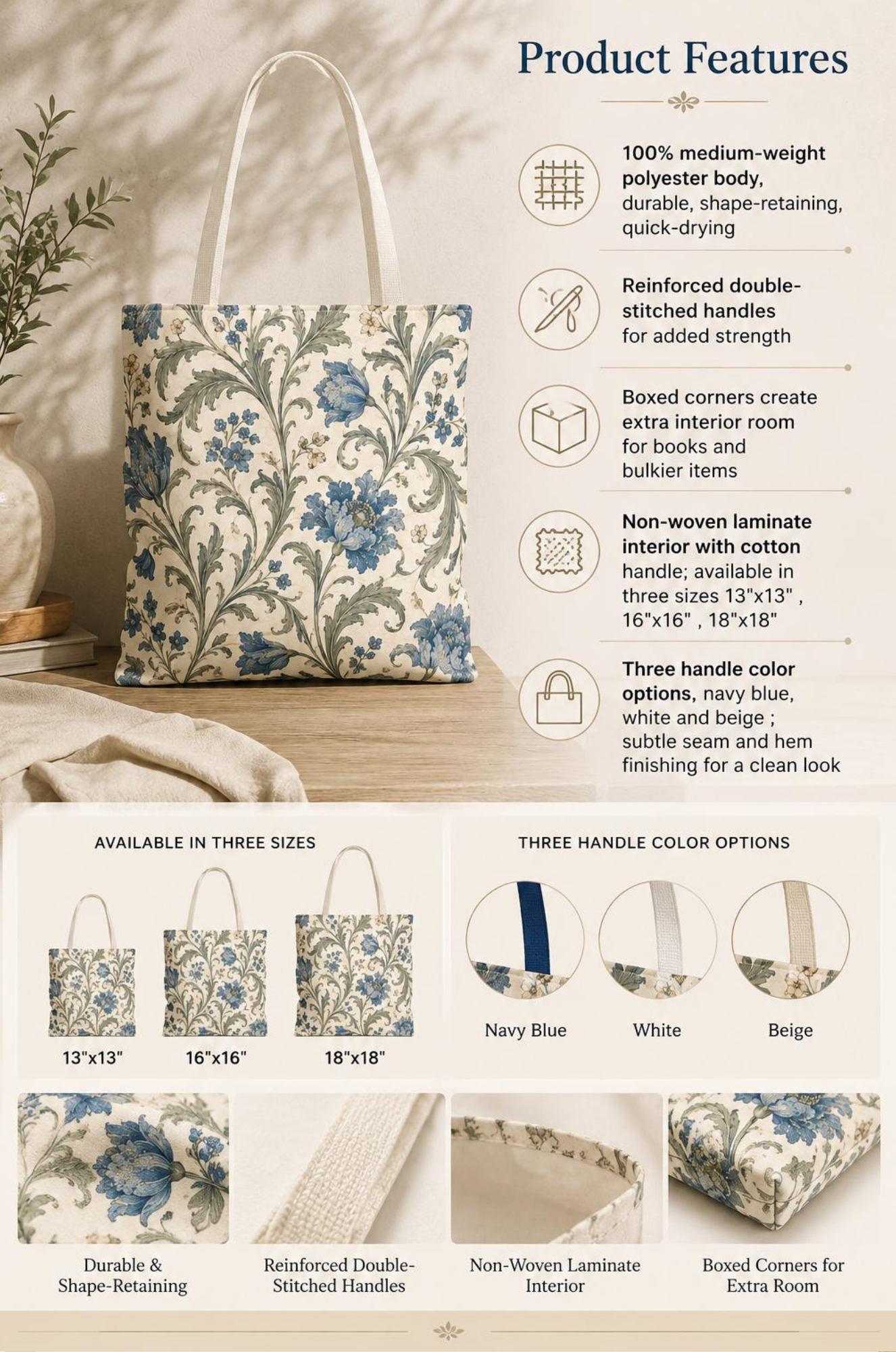 William Morris Blue Floral Vine Full Art Tote Bag