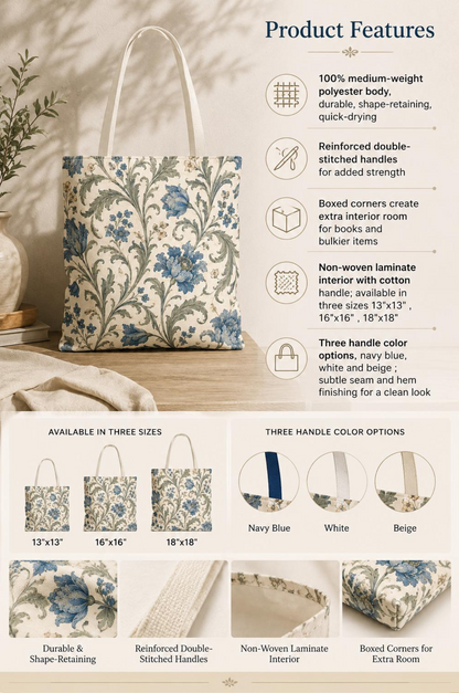 William Morris Blue Floral Vine Full Art Tote Bag