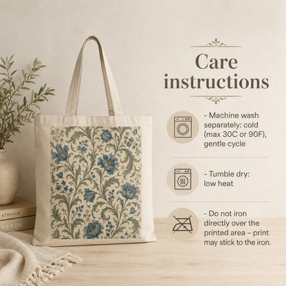 100% Cotton William Morris Vintage Floral Blue Pattern Tote Bag