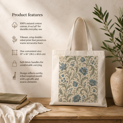 100% Cotton William Morris Vintage Floral Blue Pattern Tote Bag
