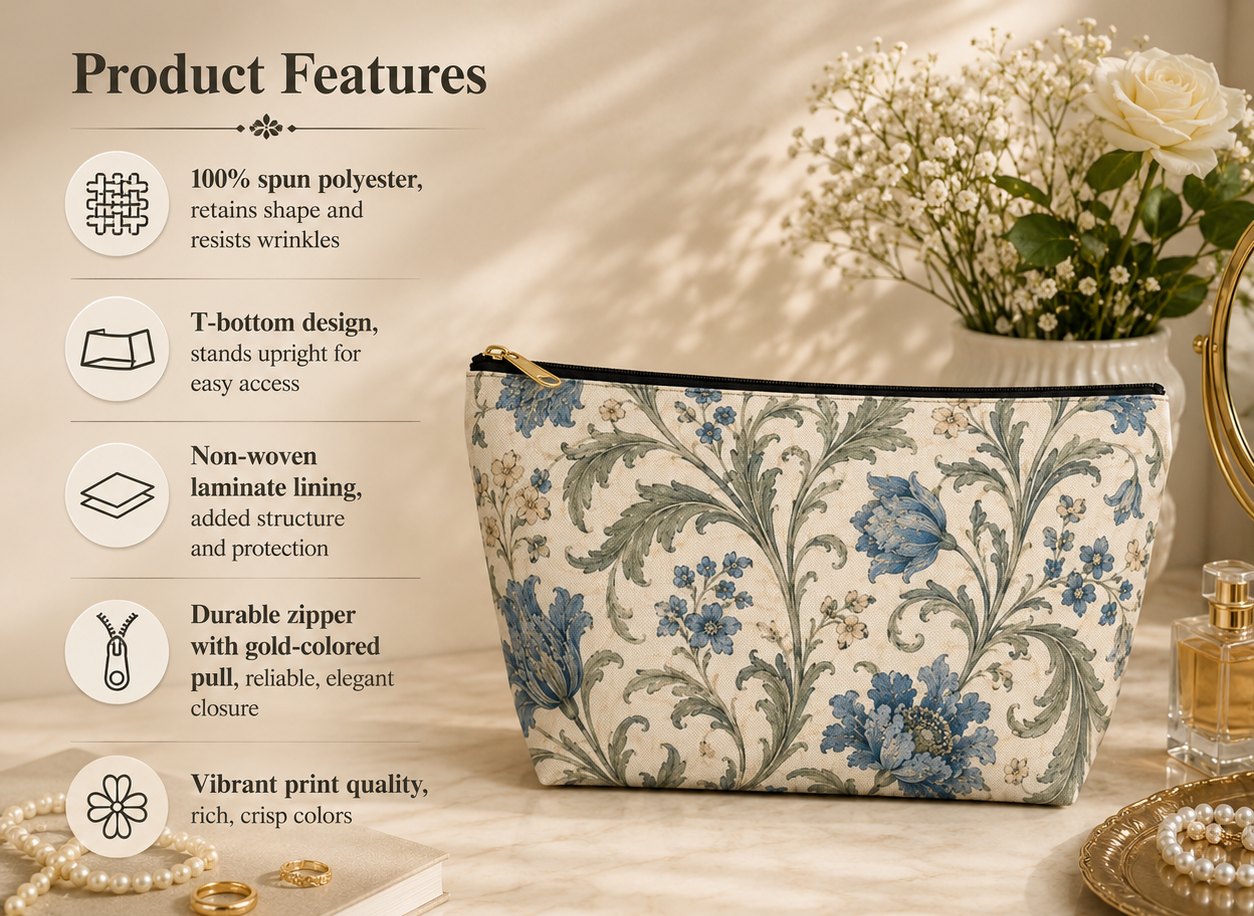 William Morris Floral Blue Makeup Accessory Pouch