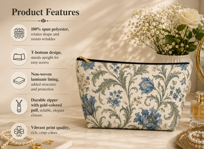 William Morris Floral Blue Makeup Accessory Pouch