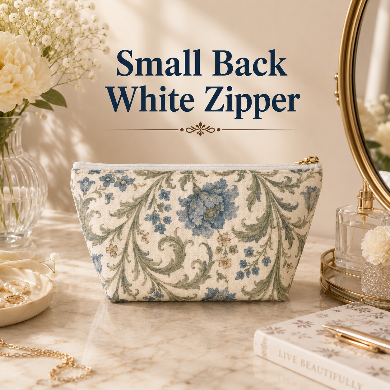 William Morris Floral Blue Makeup Accessory Pouch