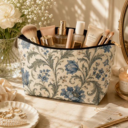 William Morris Floral Blue Makeup Accessory Pouch