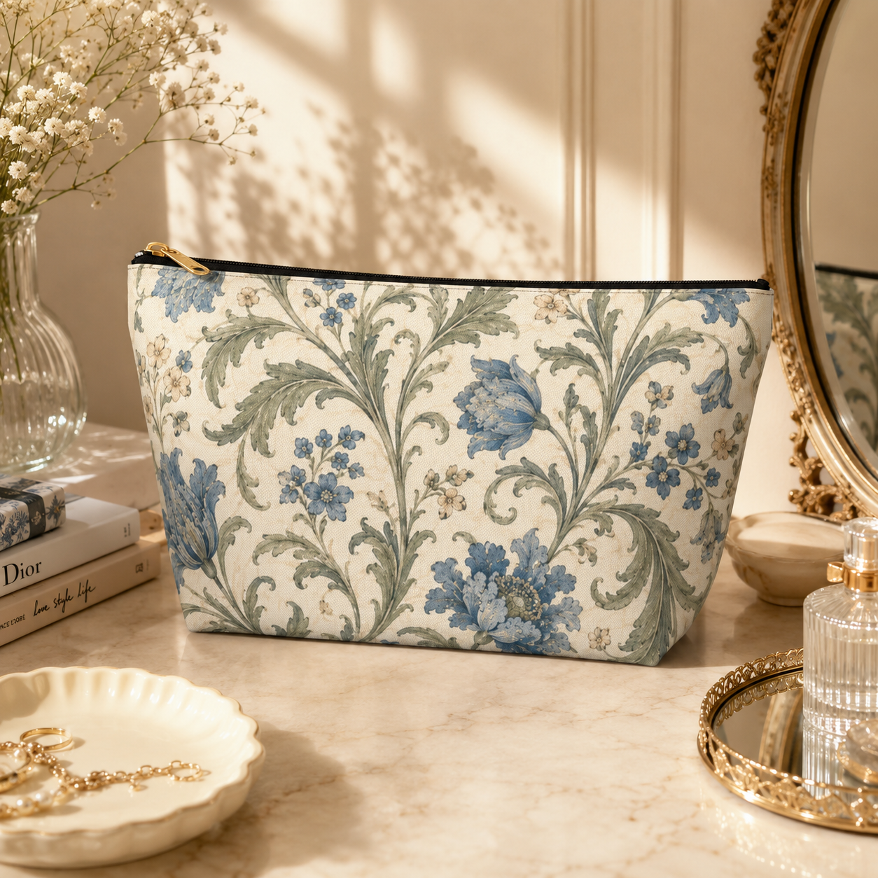 William Morris Floral Blue Makeup Accessory Pouch